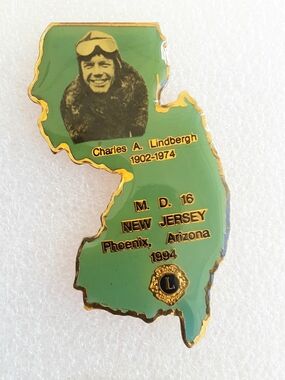Green New Jersey Lions Club Charles A. Lindbergh Commemorative Pin
